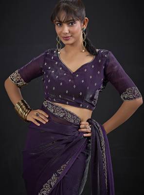 Purple color two tone silk designer wedding saree for women 5