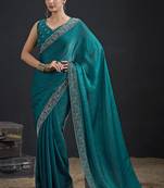 Teal color two tone silk designer wedding saree for women