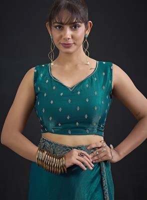 Teal color two tone silk designer wedding saree for women 5