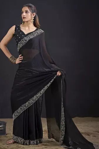 Black color two tone silk designer wedding saree for women