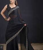 Black color two tone silk designer wedding saree for women