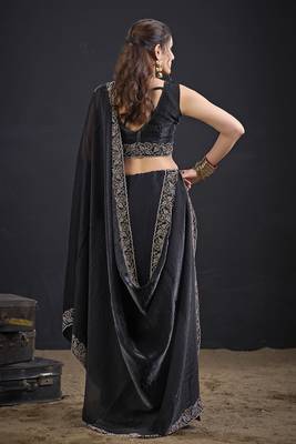 Black color two tone silk designer wedding saree for women 2
