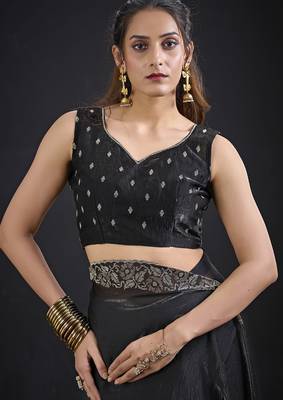 Black color two tone silk designer wedding saree for women 4