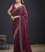 Maroon color two tone silk designer wedding saree for women