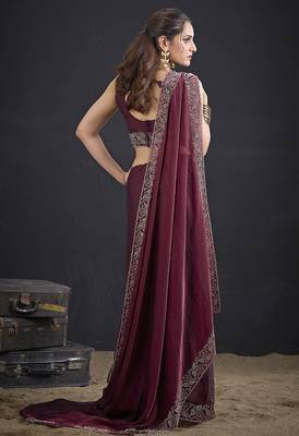 Maroon color two tone silk designer wedding saree for women 2