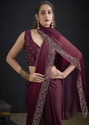 Maroon color two tone silk designer wedding saree for women 3