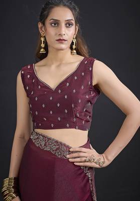 Maroon color two tone silk designer wedding saree for women 4