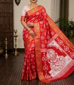 Red Color  Digital printing Durga Pooja Work Silk Saree