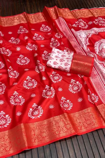 Red Color  Digital printing Durga Pooja Work Silk Saree