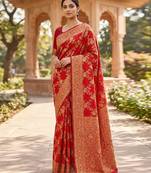 Jacquard Silk Woven Zari Work Red Traditional Ethnic Wear Saree With Unstitch Blouse Piece