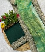 Parrot Green Color Jari Dori & Sequins Embroidered Work Tissue Silk Saree