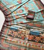 Sky Blue Color Digital printing Wok Silk Saree