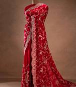 Red Color Embroidery Work of Sequins and malti thread Work satin Silk Saree