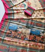 Cream  Color Digital printing Wok Silk Saree