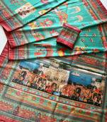 Teal  Color Digital printing Wok Silk Saree
