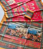 Rani Pink Color Digital printing Wok Silk Saree