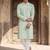 Mens green cotton blend chevron embroidered kurta with trouser