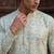Mens green cotton blend chevron embroidered kurta with trouser