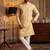 Mens yellow cotton blend chevron embroidered kurta with trouser