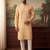 Mens yellow cotton blend chevron embroidered kurta with trouser