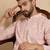 Mens peach cotton blend chevron embroidered kurta