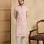 Mens peach cotton blend chevron embroidered kurta