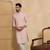 Mens peach cotton blend chevron embroidered kurta