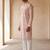 Mens peach cotton blend chevron embroidered kurta