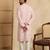 Mens peach cotton blend chevron embroidered kurta