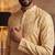 Mens yellow cotton blend chevron embroidered kurta