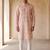 Mens peach cotton blend chevron embroidered kurta