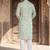Mens green cotton blend chevron embroidered kurta