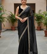 Black Color  Sequins with jari dori Embroidery work Net Sareer