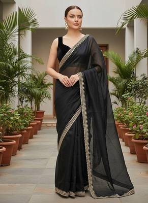 Black Color  Sequins with jari dori Embroidery work Net Sareer 3