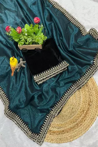 Peacock Blue Color  Sequins with jari dori Embroidery work Net Sareer