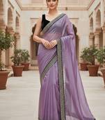Purple Color  Sequins with jari dori Embroidery work Net Sareer