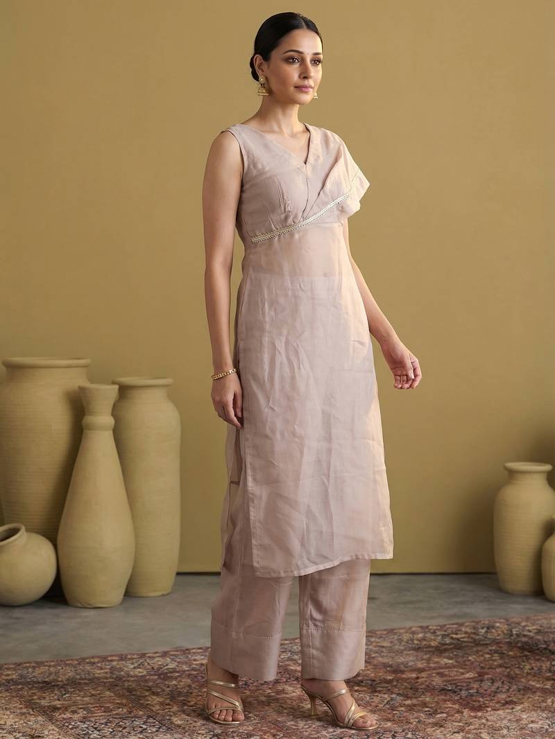 Dusty veil - elegant kurta set with farsi pants
