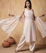 Pastel pink suit set with dupatta with farsi pants