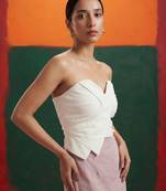 White tube top linen beige pencil skirt western wear