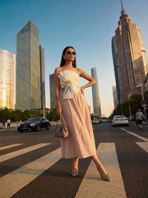 3d floral design white tube top with long linen beige skirt western wear 3