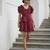 Dark maroon vintage pure cotton mini summer dress with ruffeled sleeves