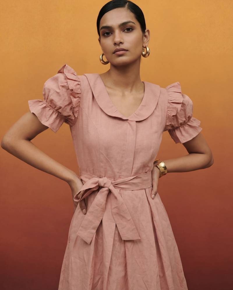 Soft pink vintage pure cotton mini summer dress