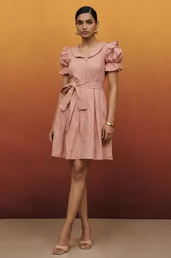 Soft pink vintage pure cotton mini summer dress