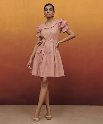 Soft pink vintage pure cotton mini summer dress 3