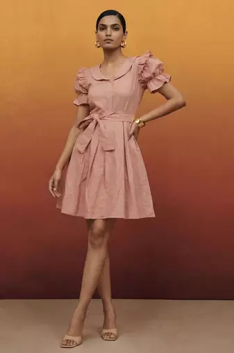 Soft pink vintage pure cotton mini summer dress