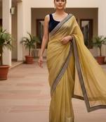 Yellow Color  Sequins with jari dori Embroidery work Net Sareer