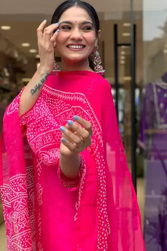 Pink colour kurati heavy silk fabric with digital printed