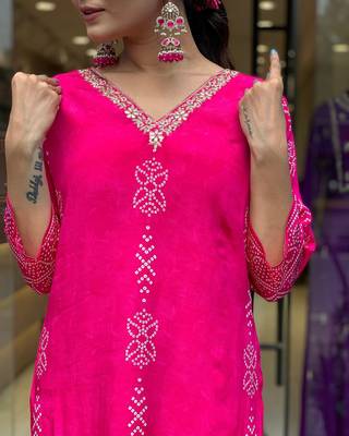 Pink colour kurati heavy silk fabric with digital printed 5