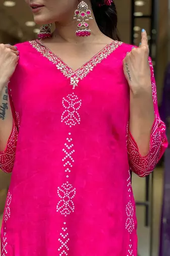 Pink colour kurati heavy silk fabric with digital printed