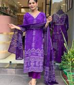 Purple colour kurati heavy silk fabric with digital printed